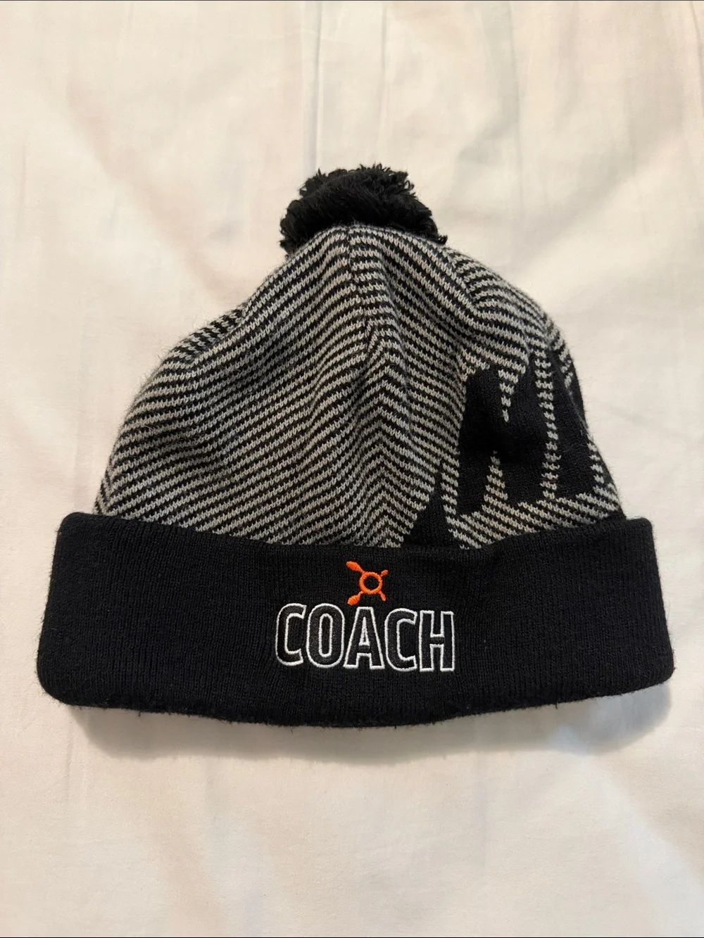 Nike Black and Gray Pom Beanie with COACH Embroidery